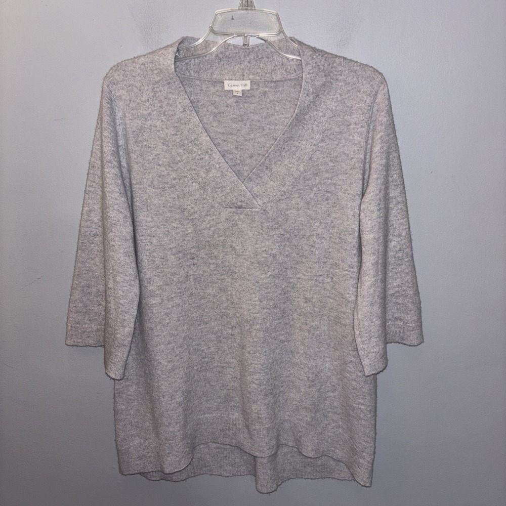 Garnet Hill Grey Cashmere Sweater Tunic 3/4 Sleeves Size Small Quiet Luxury
